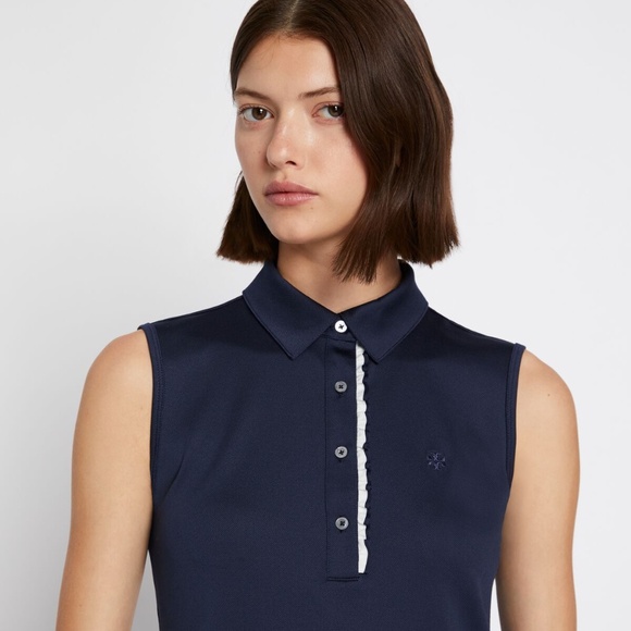 Tory Sport Tech Pique Sleeveless Ruffle Polo - Sz Medium! - Picture 1 of 10
